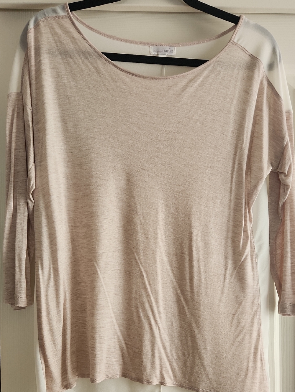 Charming Charlie Blush and Cream Scoop Neck Long Sleeve Top
